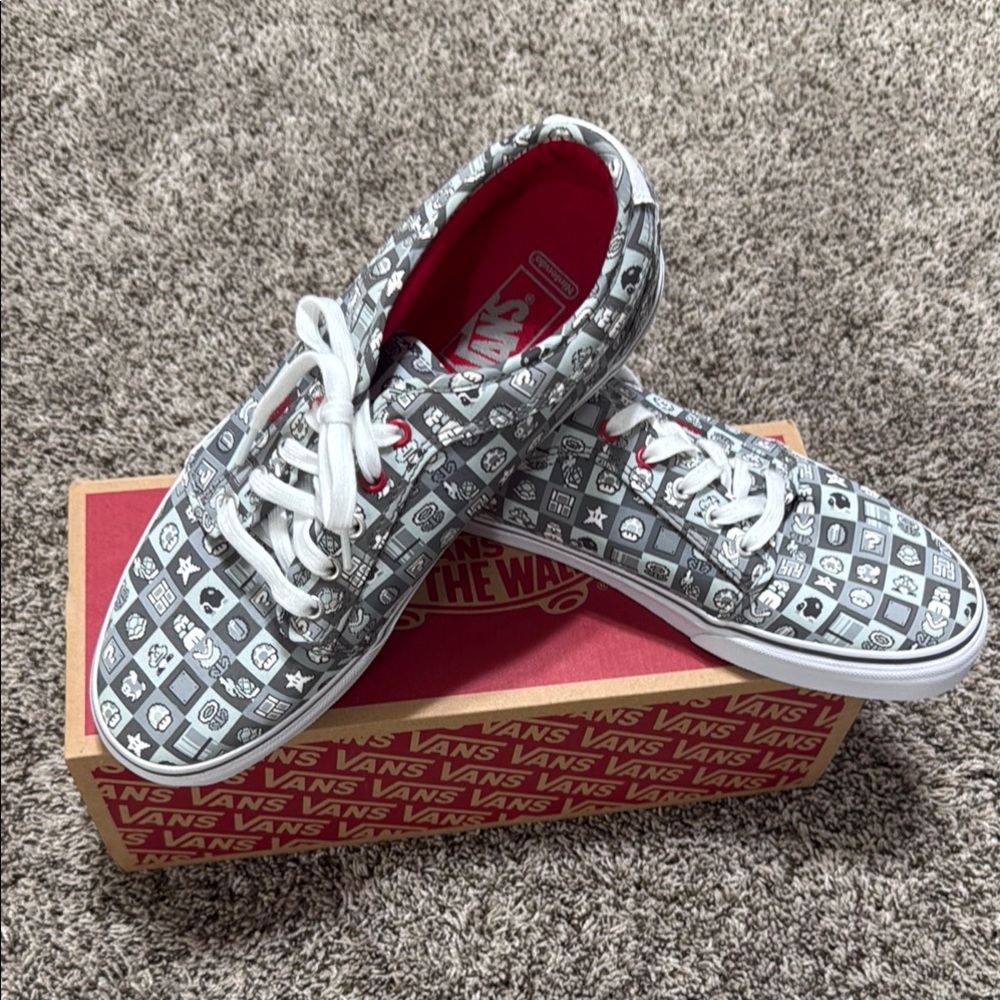 Vans Nintendo Super Mario Bros. Gray and White Chukka Low Checkerboard Shoes